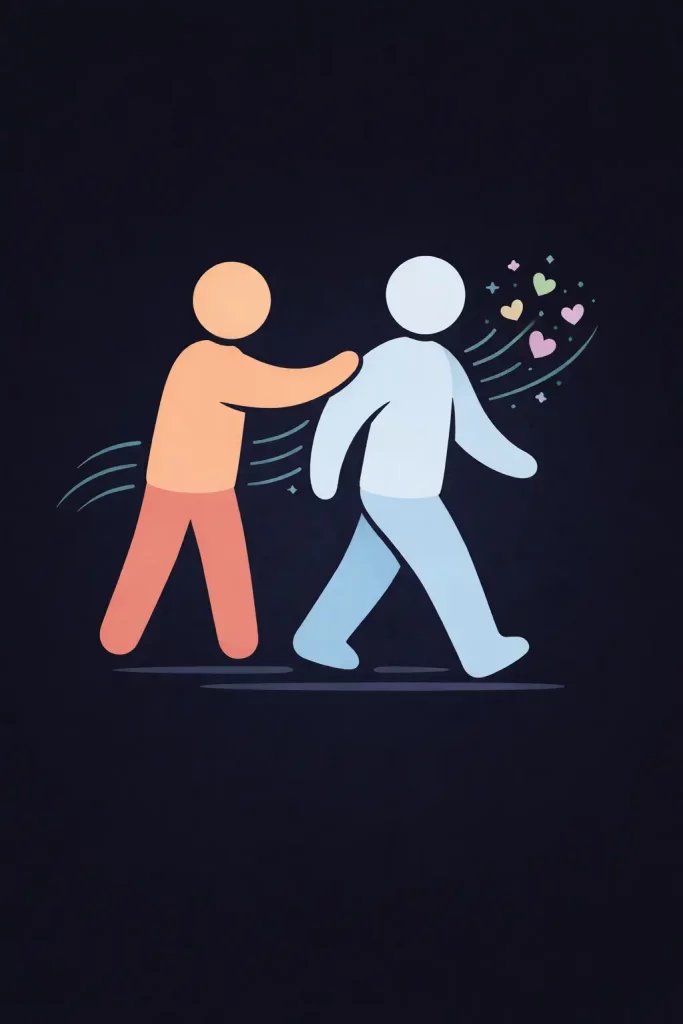 Piktogramm symbolisiert Rückenwind. Eine Person unterstützt die andere.